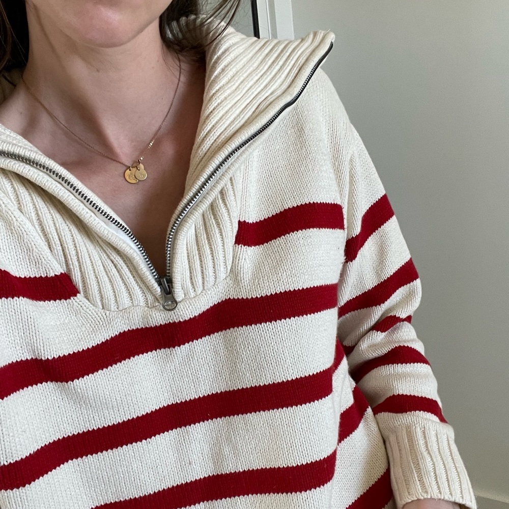 Workshop Republic Clothing Cream and Red Striped Half-Zip Sweater